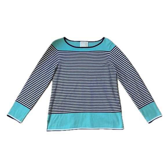 Blue striped colorblock long sleeve top, nautical coastal preppy light academia - Picture 1 of 7
